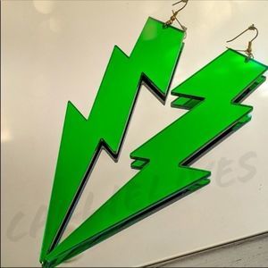 Extra Large Lightening Bolt Earrings (Green) NEW